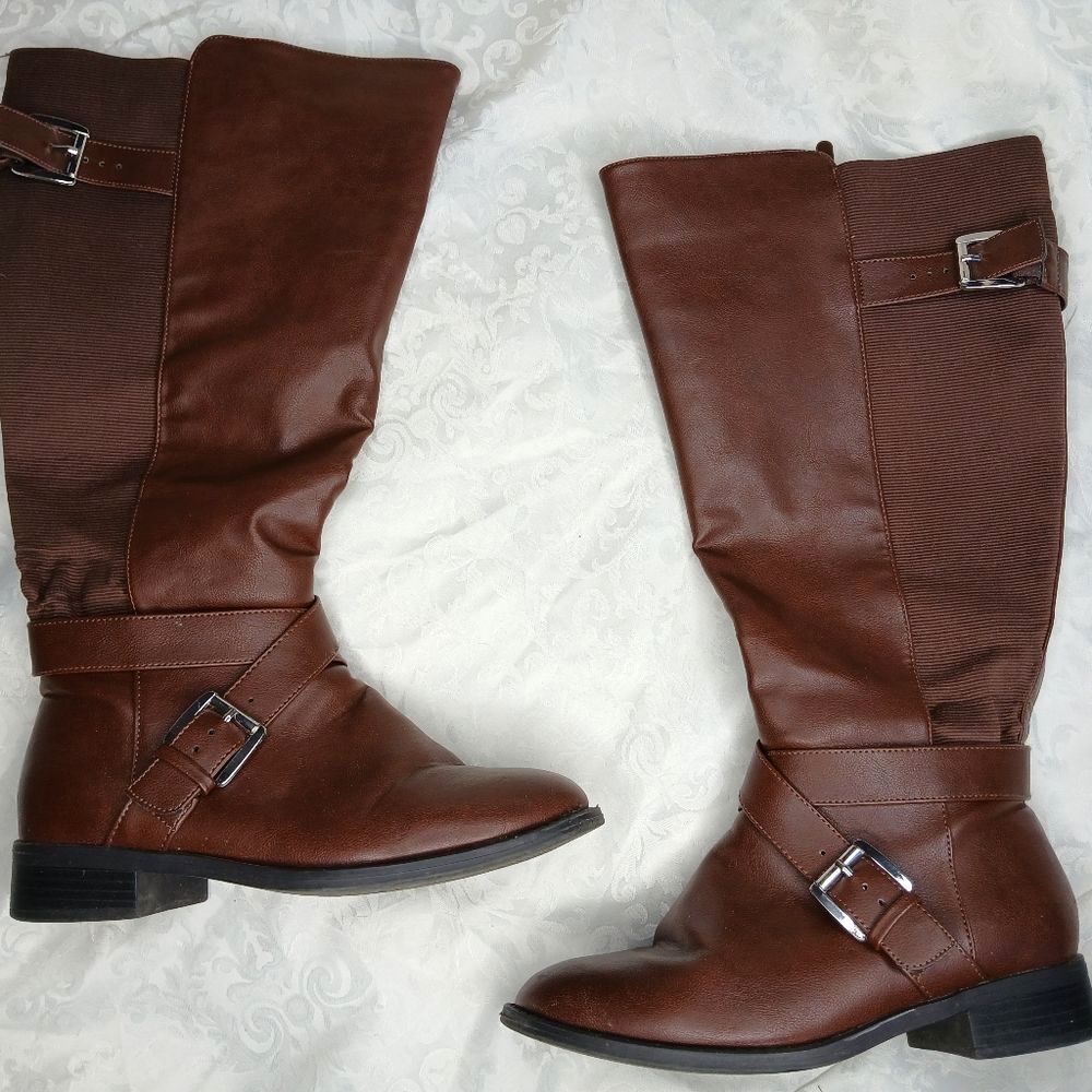 Torrid Knee Riding Boot Brown Buckle Wide Calf Size 7W - Picture 2 of 16